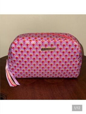 Bvlgari Cosmetic case make up bag fully embroidered Red orange violet cream NWOT